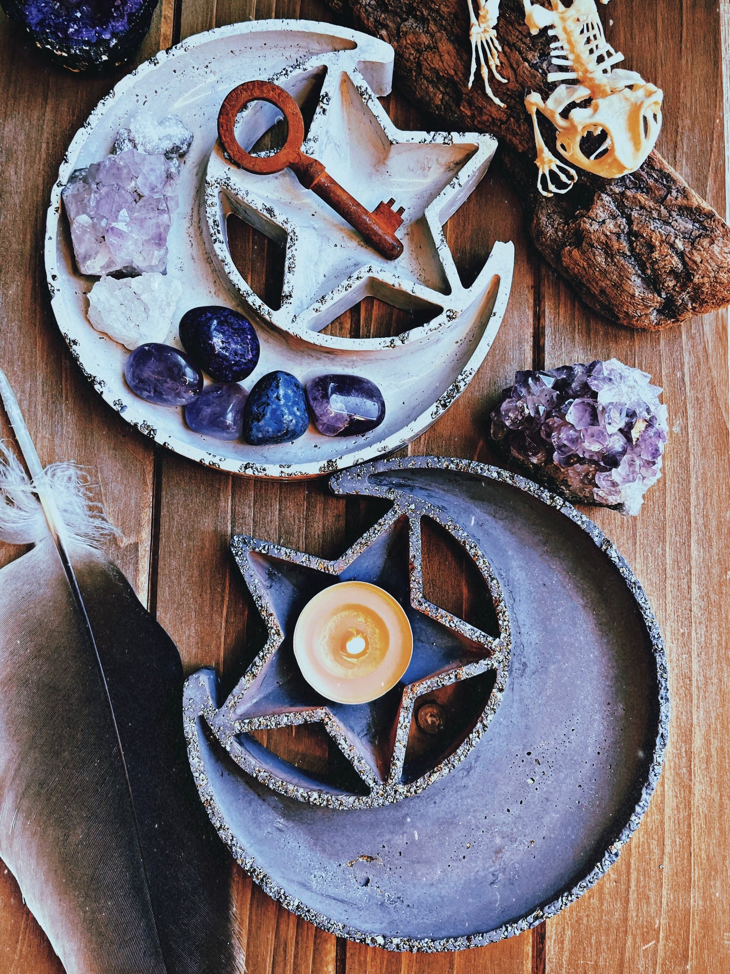 Concrete Moon & Star Trinket Tray/ Ashtray/Tea light holder