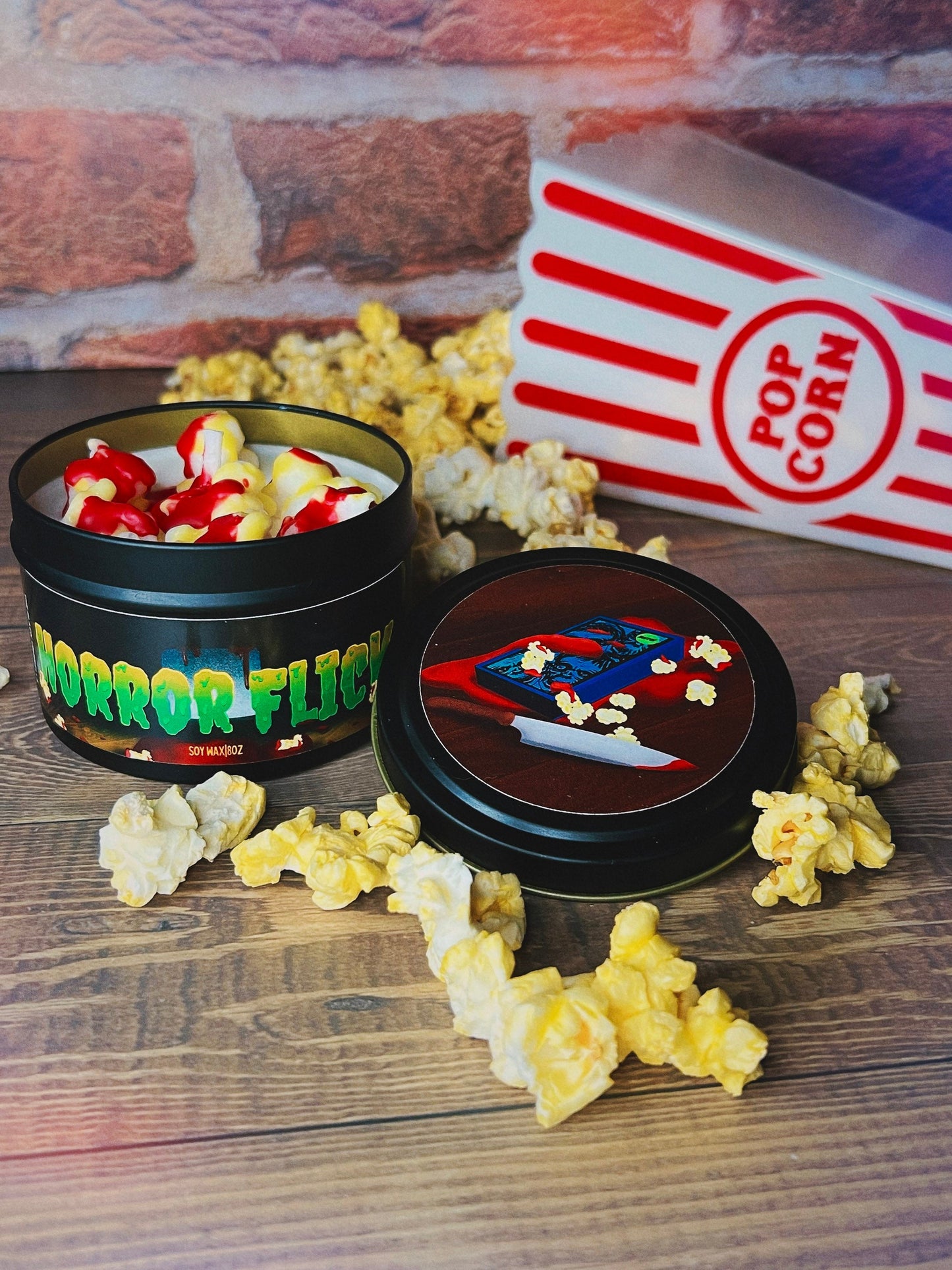 Horror Flick |  Buttered Popcorn Candle |Horror Movie Candle  | Soy Candle | Vegan Candle| Food Candle | 8oz Candle | Candle Gifts