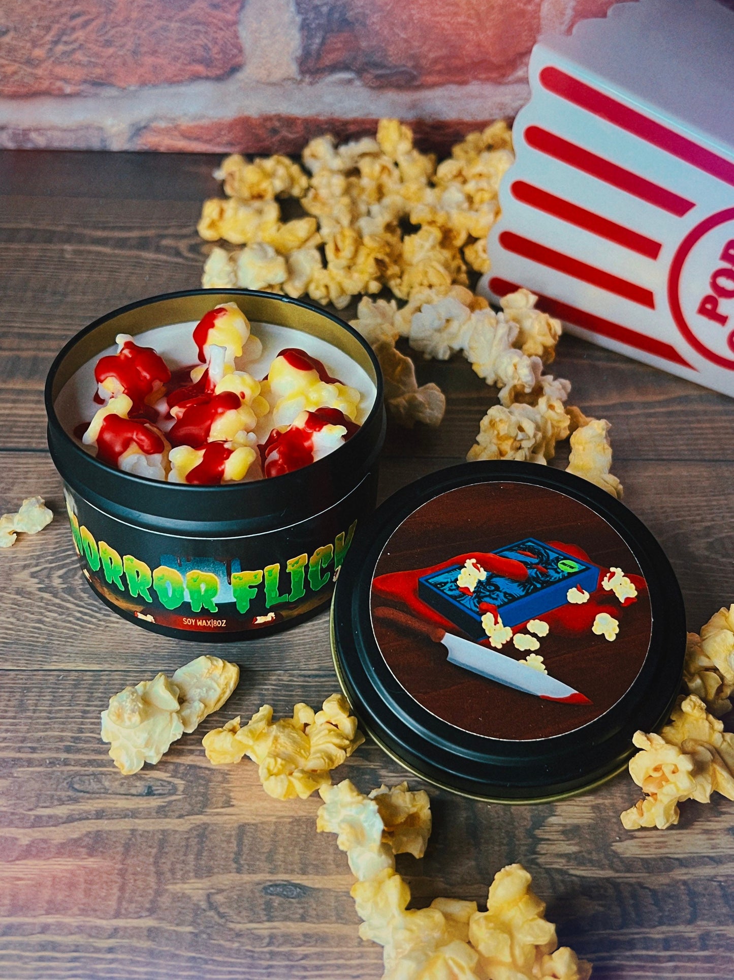 Horror Flick |  Buttered Popcorn Candle |Horror Movie Candle  | Soy Candle | Vegan Candle| Food Candle | 8oz Candle | Candle Gifts